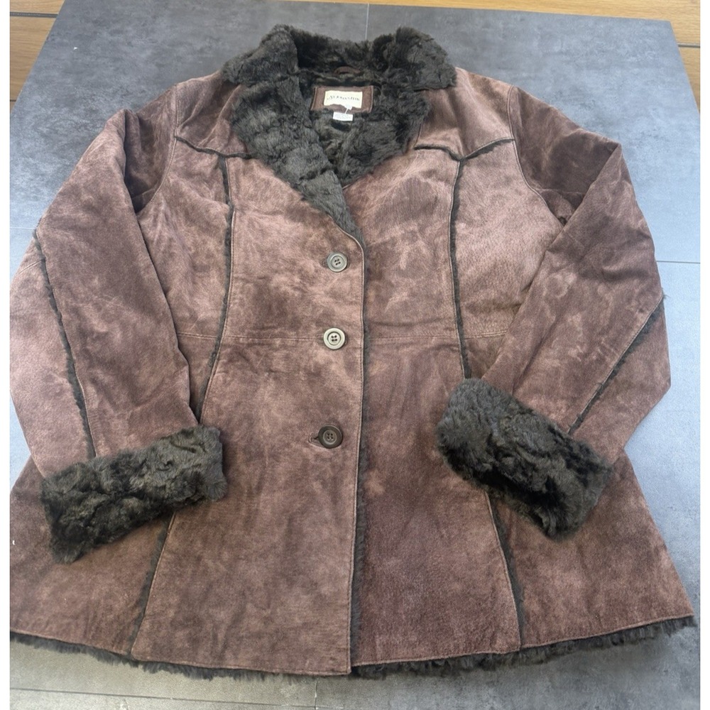 Y2K St.John's Bay Women's Large Brown Suede,Faux Sherling Coat/Jacket-CLEAN